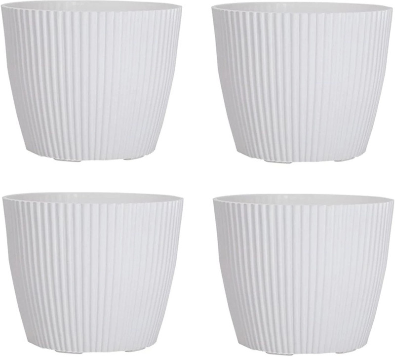 UBBISKART 4 Mega pots white pot for plant Plant Container Set(Pack of 4, Plastic)