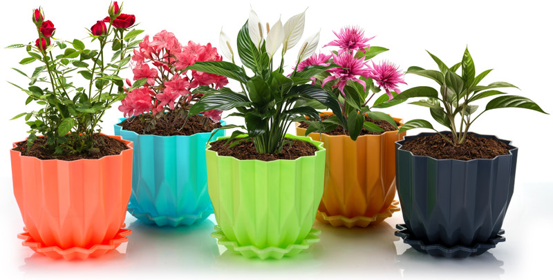 cassava Flower Pots with tray for Home & Decoration Planters,Terrace,Garden Etc Plant Container Set(Pack of 5, Plastic)