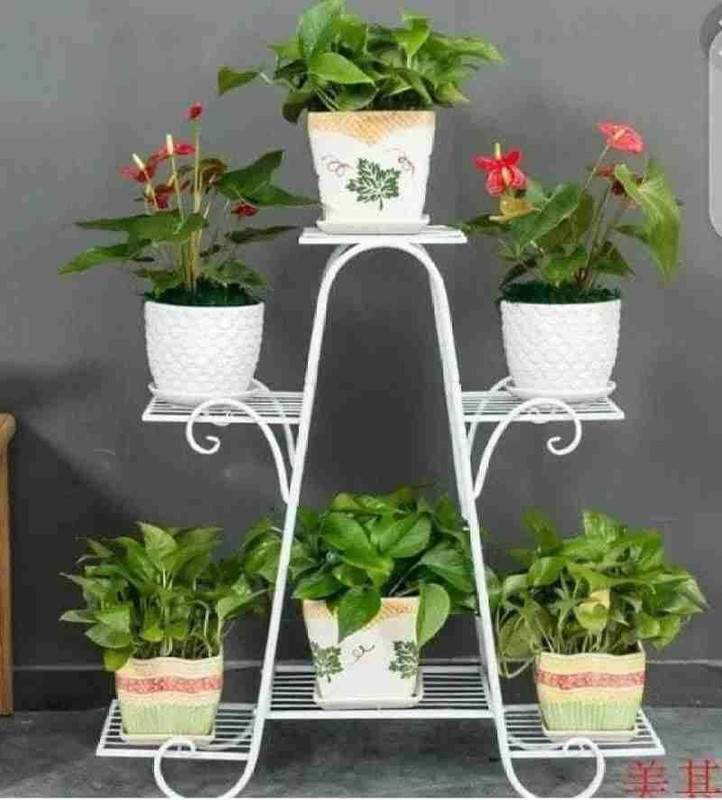 G M Crafts 6 pot multiple plant stand for outdoor indoor balcony garden (without pot white) Plant Container Set(Metal)