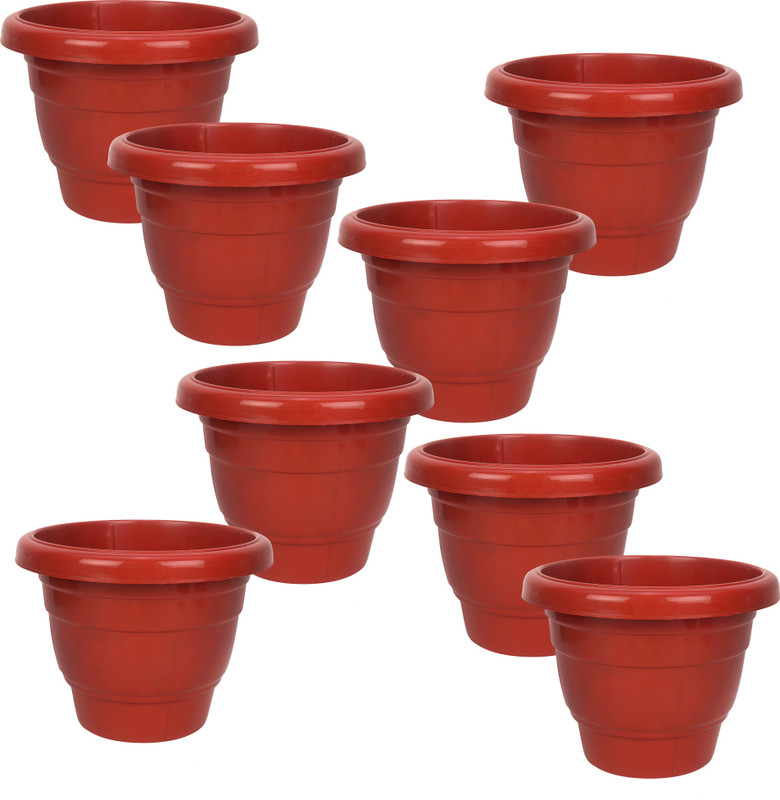 FanciaDecore Heavy Plastic Flower/Gamla/Planter/Pot Plastic (Pack of 8) Plant Container Set(Pack of 8, Plastic)