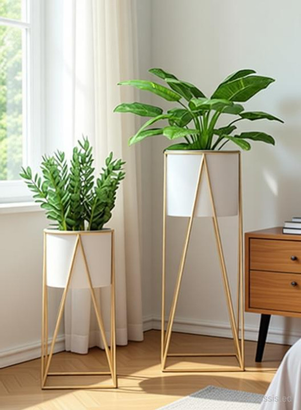 FNF Creation Metal Floor Flower Planter for Indoor, Living Room Plant Container Set(Pack of 2, Metal)
