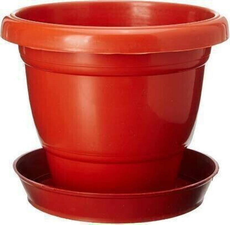 Ramanuj (Pack of 4 With Tray) 12-inches Heavy Duyt Plastic Bigger Size High Quality Future Green Gardening Flower Pots-12 Inch | Round Garden Plastic Planters Plant Container Set Gamla Pot for Garden,Terrace,School Gardens,Restaurants and Balcony Flowering (Pack of 4, Plastic) With Tray Brown Plant