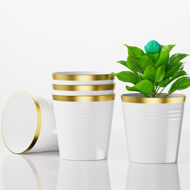 FORWAY 7 inches Shiny Planters for Living Room, Flower Pots for Home Decoration Plant Container Set(Pack of 5, Plastic)