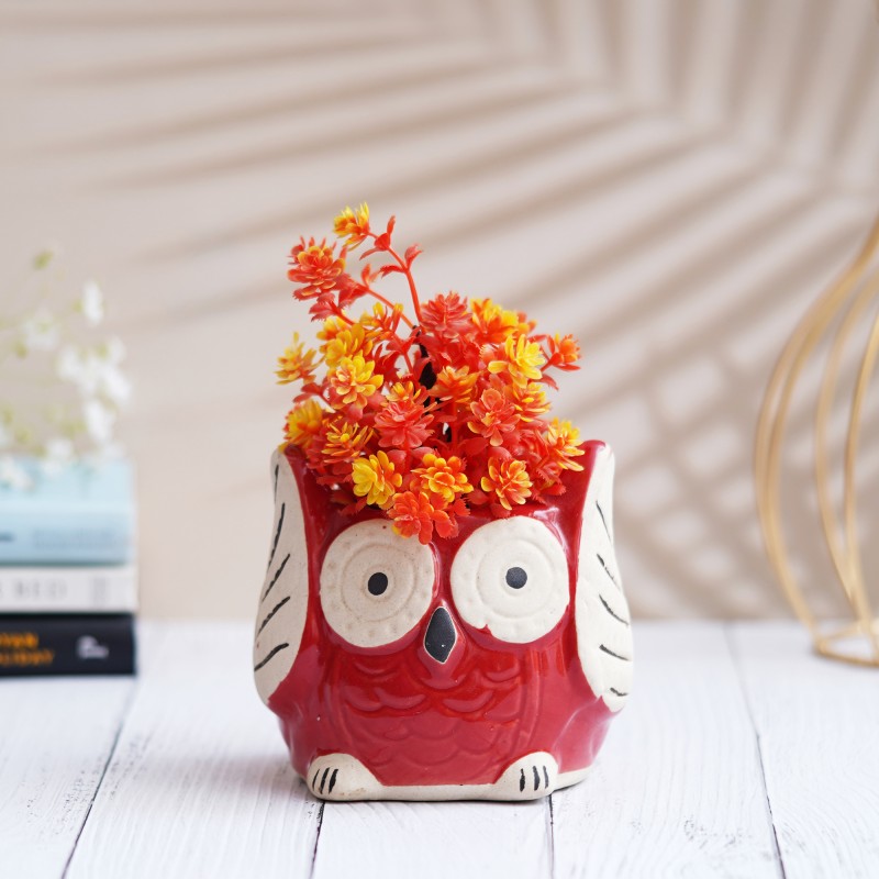 The Transit Story Red Owl shape Indoor/Outdoor Planter/Pot for Interior,Home Decor,Garden,Office Plant Container Set(Ceramic)