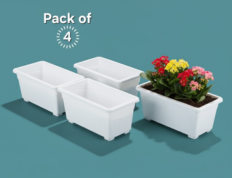 Nursery Hub 4 Premium Rectangular planters flower plant pots gamle home balcony gardening Plant Container Set(Pack of 4, Plastic)