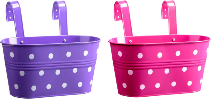PRIME KRAFTS Polka Dot Railing Hanging Planters for Indoor & Outdoor Plant Container Set(Pack of 2, Metal)
