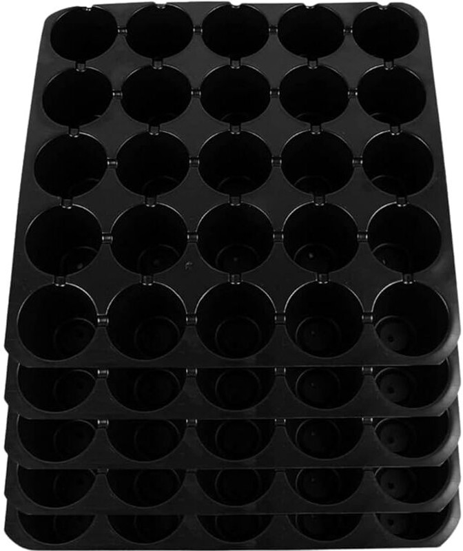 HALSEY 25-Cavity Big Hole Seedling Tray | Reusable Plant Grow Tray with Drainage, Black Plant Container Set(Pack of 5, Plastic)