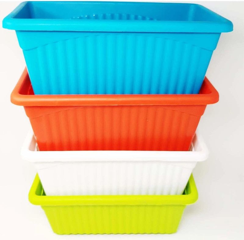 BGE Rectangular Plastic Pots for Plants, Jupiter Flower Pots for Home, Window Display, Garden Plant Container Set(Pack of 4, Plastic)