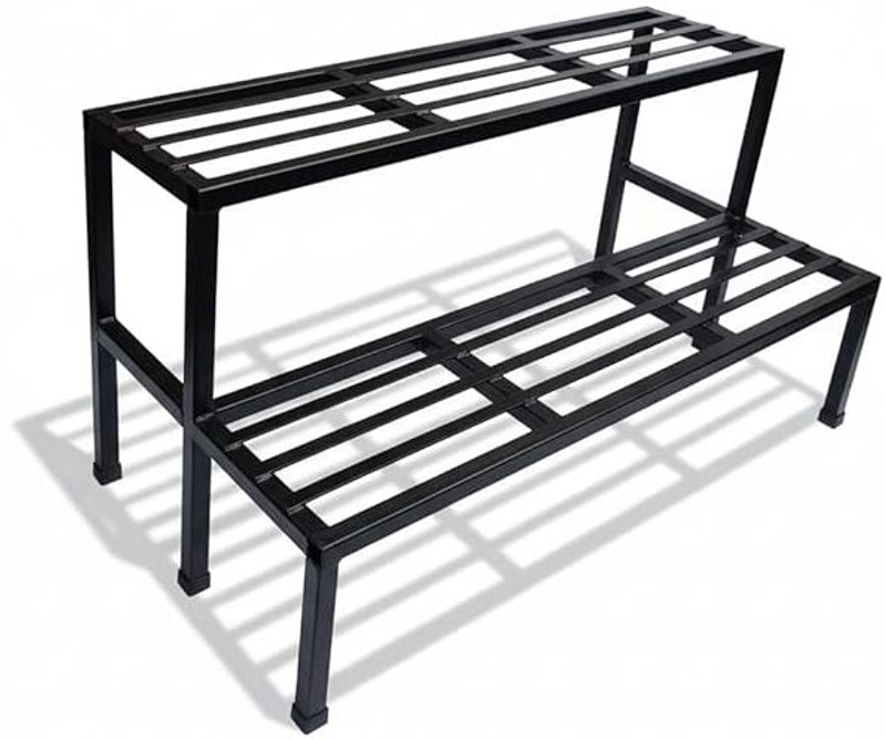 POTSTAND 2 STEPS PLANTER STAND HEAVY GAUGE 69*22*28 PLANT HOLDER GARDENING BLACK GLOSSY Plant Container Set(Metal)