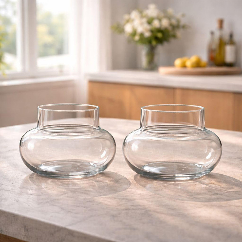 NiMoj Transparent Glass Bowl Planter for Lucky Bamboo Money Plant Table 4 inch Plant Container Set(Pack of 2, Glass)