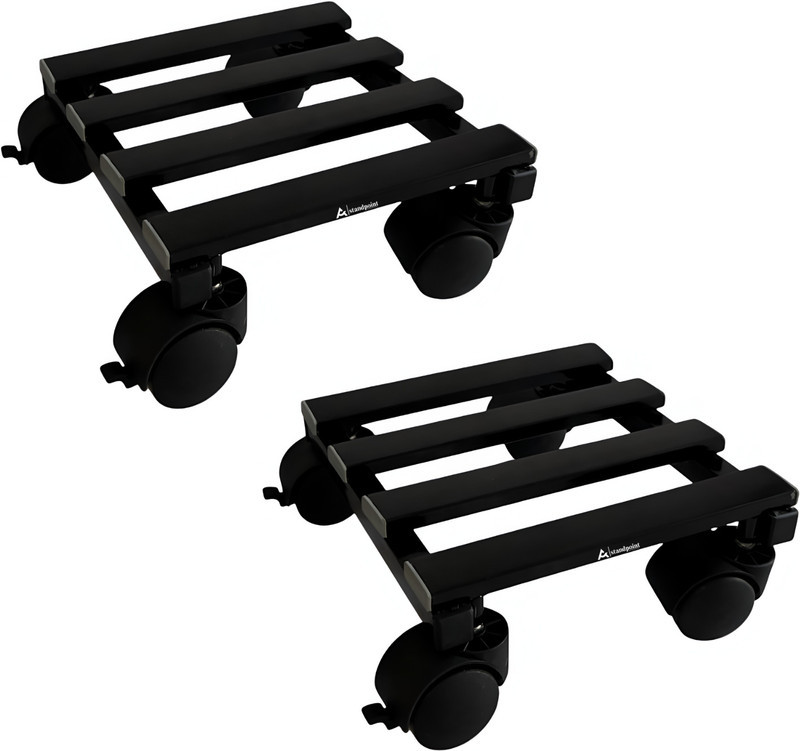 STANDPOINT Plant Stand with Wheels Metal Base Gamla Stand Ideal for Indoor & Outdoor Plant Container Set(Pack of 2, Metal)