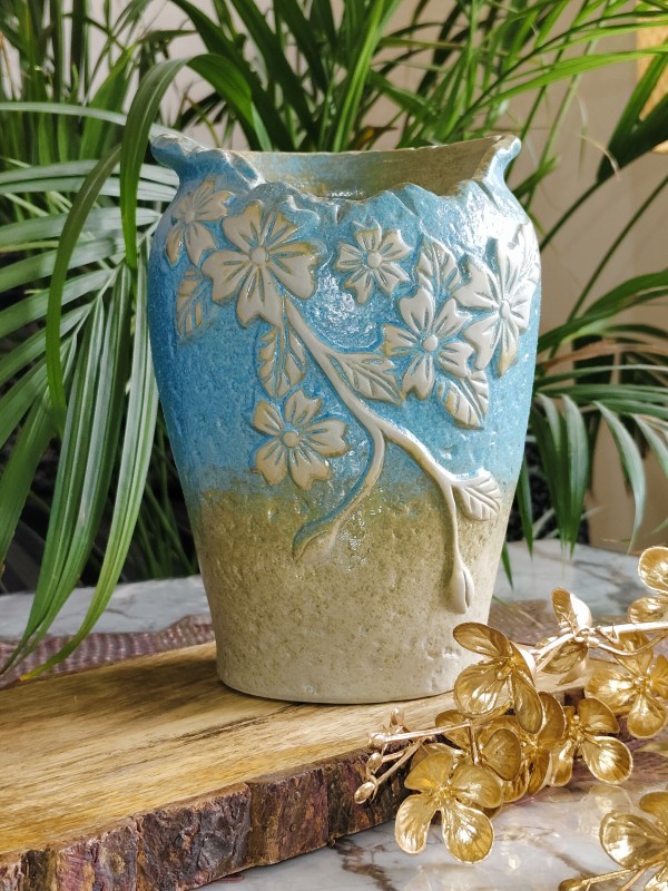 Niyara Mediterranean cylinderical shape pot 7.5 inch Plant Container Set(Ceramic)