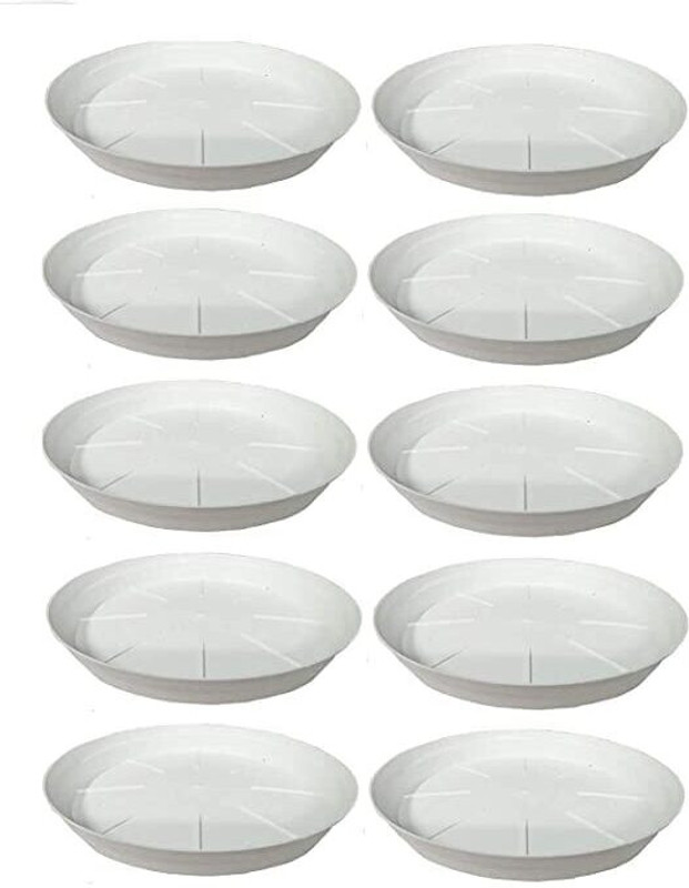 Gardeningwala 8 inch round white flower plant pot water drip bottom plate pack of 10 Plant Container Set(Pack of 10, Plastic)