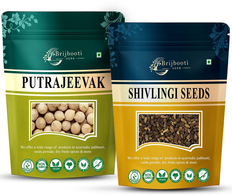 BrijBooti Putrajeevak beej and Shivlingi beej combo 100 Gr Each Putra jivak -Jiya Pota Seed(200 g)