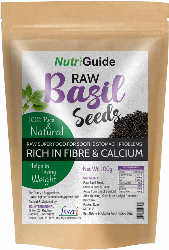 Nutri Guide Basil Seeds / Tukmariya / Sabja / Bapji Seed for Protein | Iron, Seed(100 g)