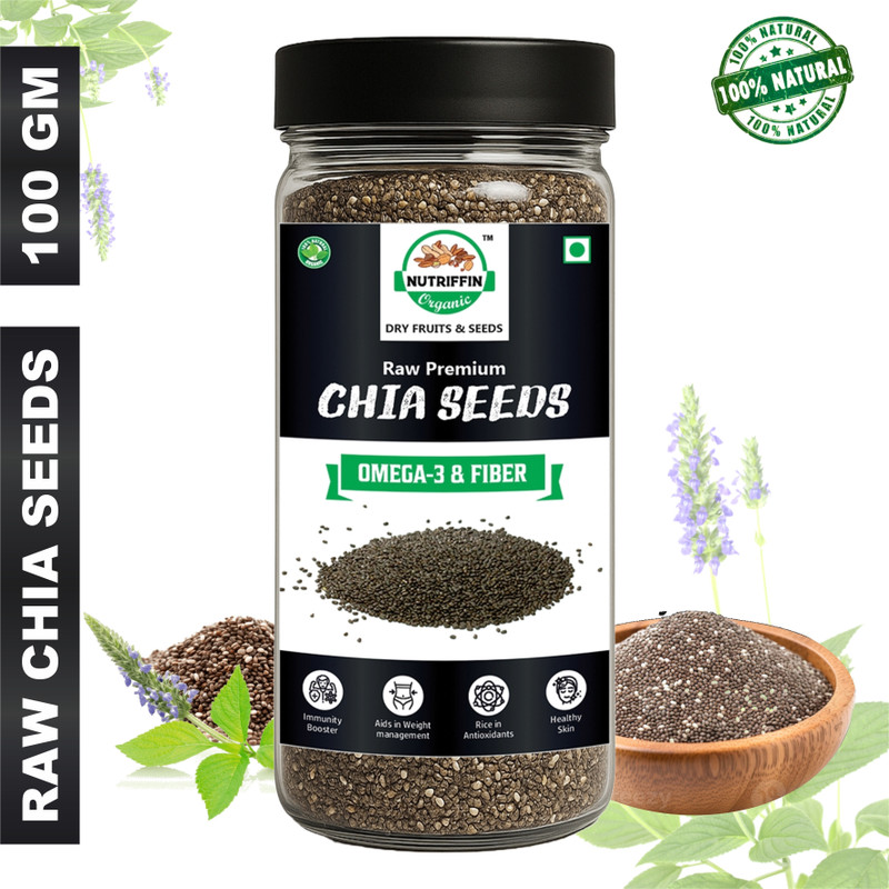 Nutriffin Organic Raw Chia Seeds for Weight Loss with Omega 3, Zinc & Fiber, Calcium Rich Seed(100 g)