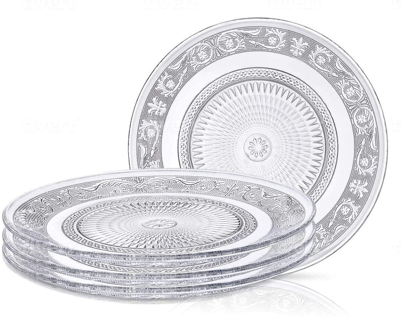 Red-Rubby 7 inch Crystal Clear Glass Plates- Snack Plates Dinner Plate(Pack of 6)