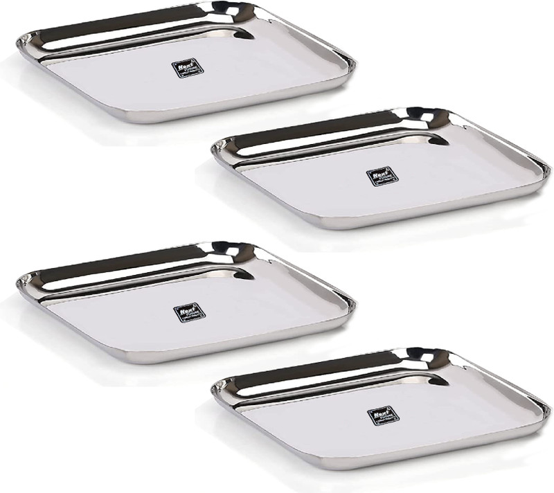 Next Future Heavy Gauge Square Plates for Breakfast/ Lunch/ Dinner Mirror Polish- 10 Inches Dinner Plate(Pack of 4)