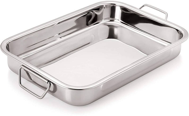 JAYCO Stainless Steel Roast Pan with Folding Handles / Lasagna Pan for Baking, Roasting, Grilling (Length 33cm X Width 24cm) Baking Pan