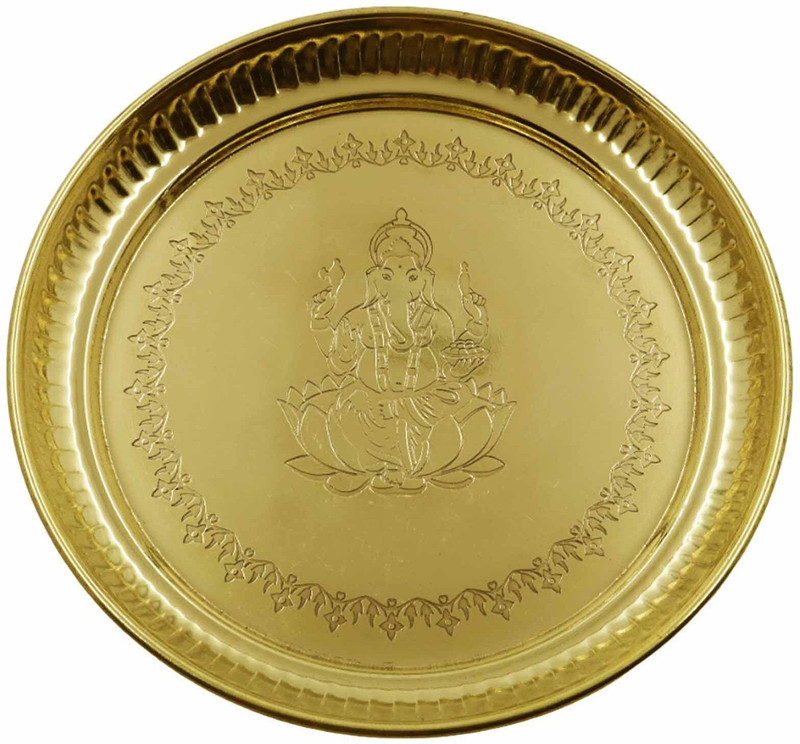 Spilbox Brass Ganesh itching thali-Size9|Aarti Plate for Puja|puja thali|karwa chauth Sectioned Plate