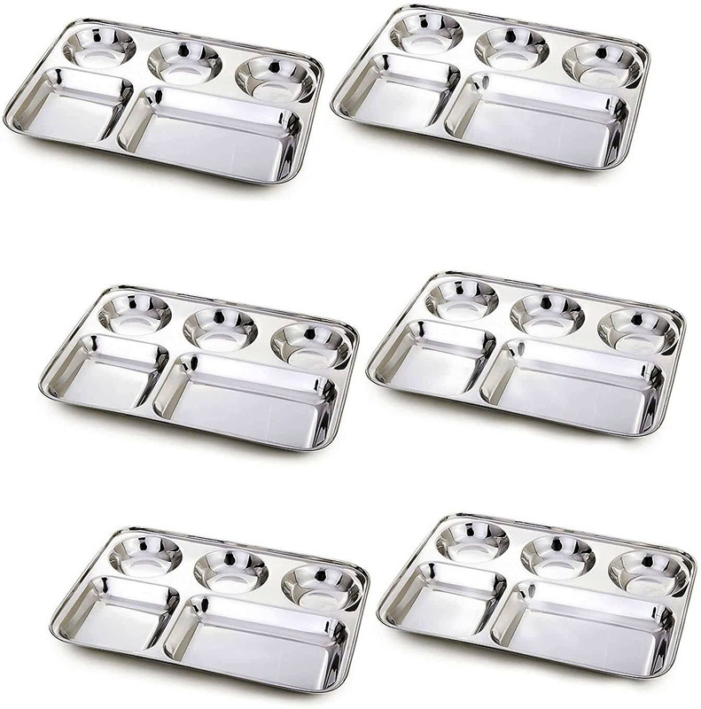 FABTOUCH SET OF 6 BHOJAN THALI Sectioned Plate(Pack of 6)
