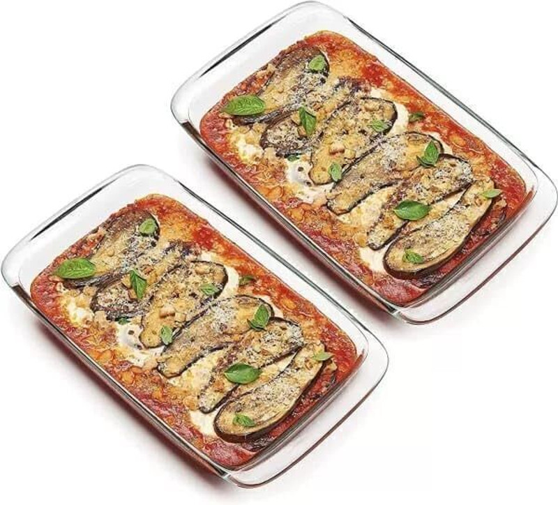merdwal Borosilicate Glass RectangleDish Microwave Oven Safe, 1000ml Baking dish Baking Dish(Pack of 2, Microwave Safe)