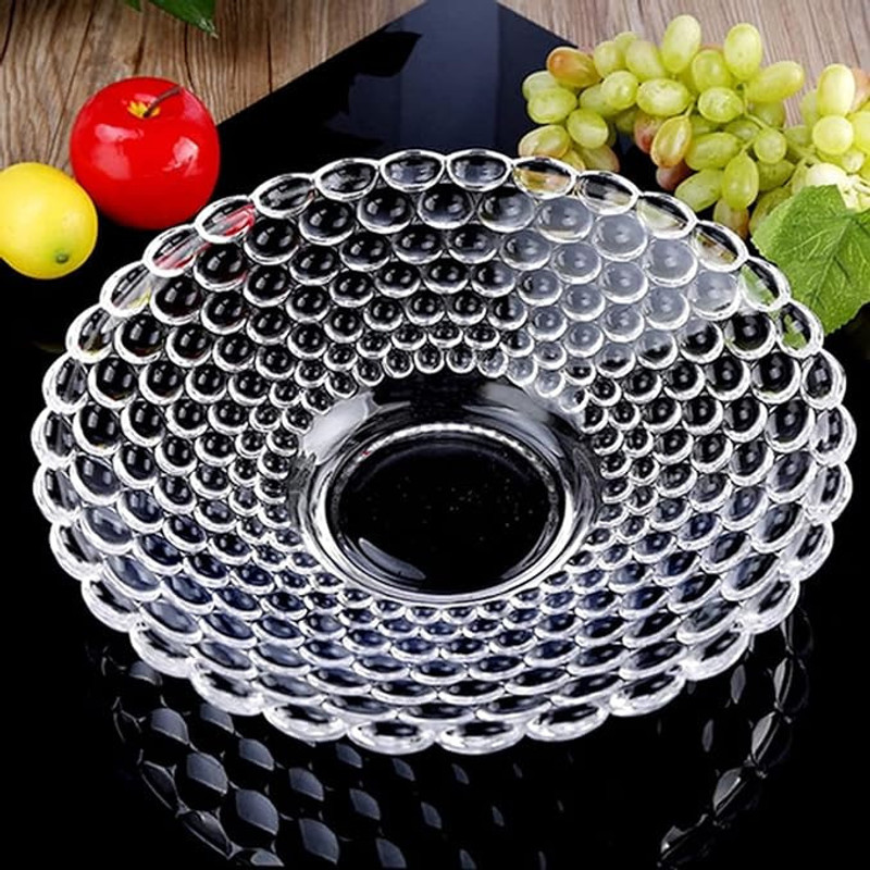 MMTSWorld Glass Fruit Bowl Plate For Dining Table Classic Bubble Design Serving Tray Chip & Dip Tray(Microwave Safe)