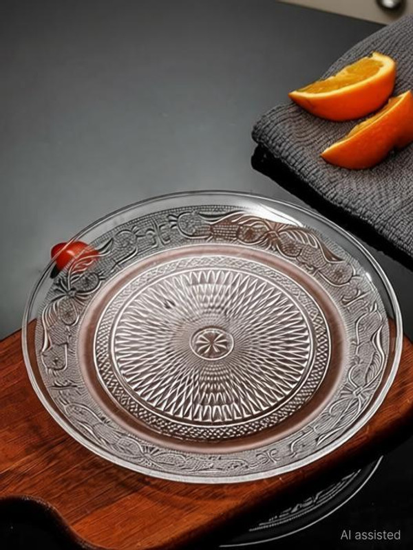 GOLDFINCH Flower Decorative 7 inch Crystal Clear Glass Plate Dinner Plate(Microwave Safe)