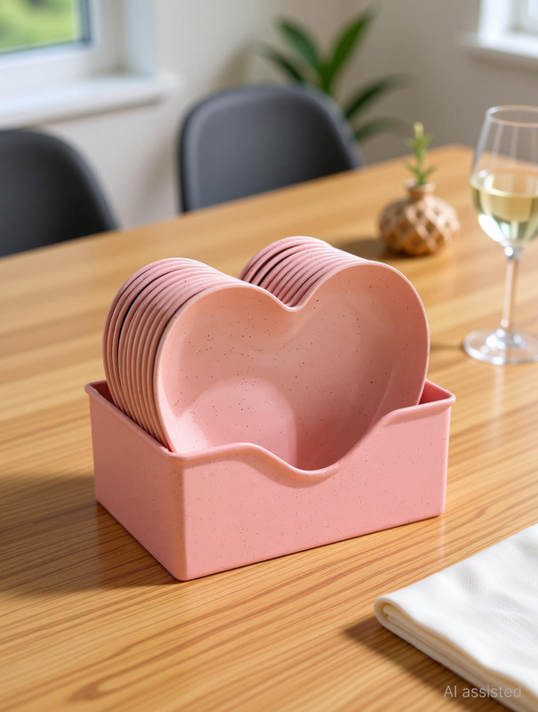 Vrundavan Care Appetizer|Salad|Snack Plastic Plates-Party,Serving,Dinner | Heart Shape Dessert Quarter Plate(Pack of 10, Microwave Safe)