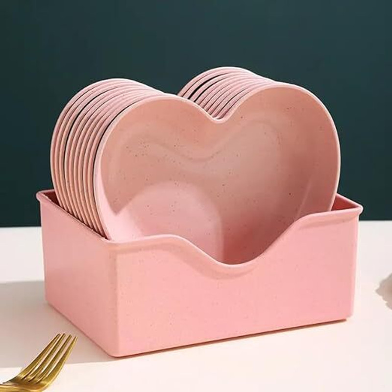 HRK Enterprise Heart Shaped Unbreakable Dinner (Pack of 10,Plate, Snacks Salad Appetizers Dish Quarter Plate(Pack of 10, Microwave Safe)