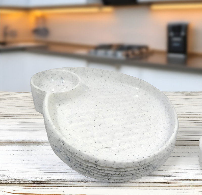 Inpro Plastic Snack Platters Pack Of 6 in 3 White & 3 Black Color-Perfect For Serving Sectioned Plate(Pack of 6)