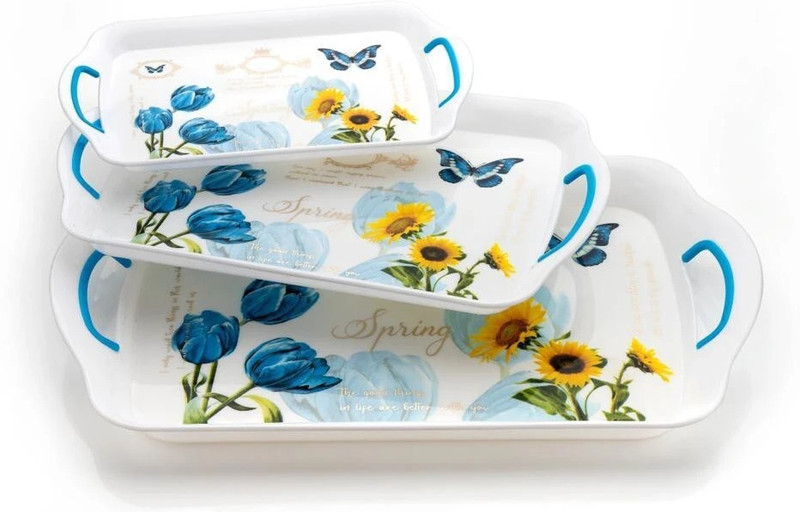 Finner ( Set of 3 Trays) flowers design Tray Serving Set (Pack of 3) Tray(Pack of 3)