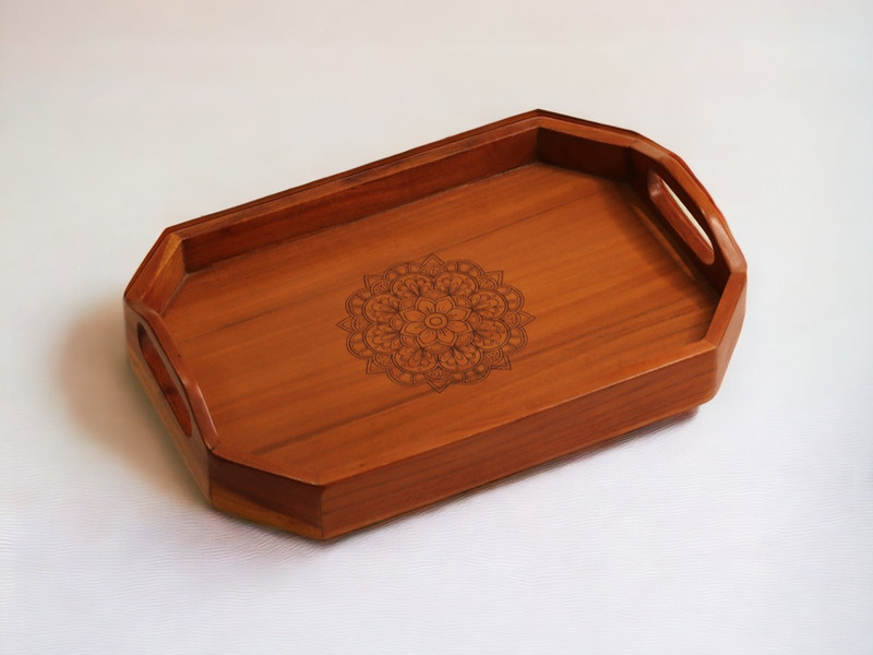 Vesta Homes Acacia Wood Large Serving Tray for Home / Kitchen / Restaurant / Organiser Tray