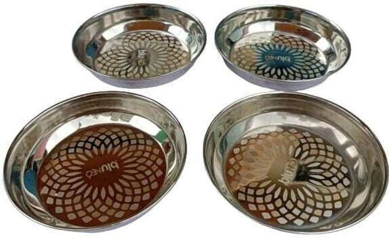 BluNeo Stainless Steel Laser designer Halwa Plate/ Snacks/ Desert Plate Quarter Plate(Pack of 4)