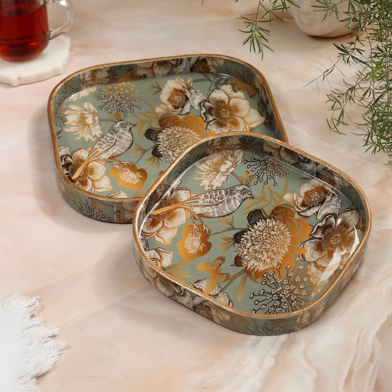 DULI Set of 2 Square Elephant Design Serving Tray for Festive-Gifts 9x9 & 8x8 Inches Tray(Pack of 2)