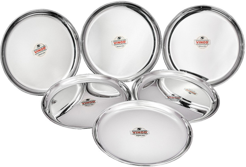 VINOD Mirror Finished Bangla Bogi Steel Quarter Plate (Dia-18.8cm, 7.5 inch) Pack of 6 Dinner Plate(Pack of 6)