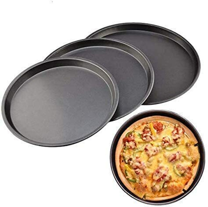 Naama 23cm + 26cm +29cm Pizza Pan l Nonstick Pizzas Tray l Carbon Steel Pie Pan Pizza Tray(Pack of 3, Microwave Safe)