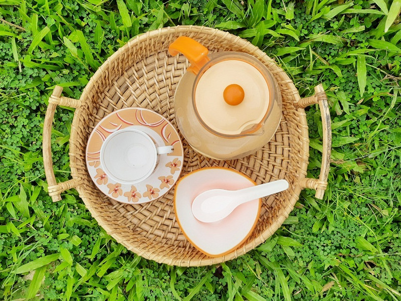 Das Departmental Store Tea Snacks Coffee Dry Fruits Traditional Handmade Rattan Kitchen Serving Tray