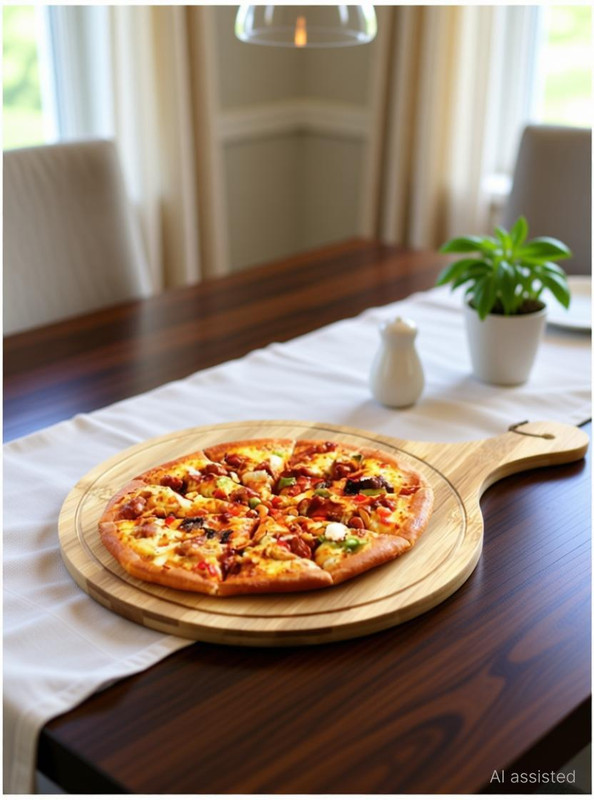 ZIDO 1 Pack of Natural Bamboo Wood Pizza/ Snacks Serving Platter/Food Tray Pizza Tray