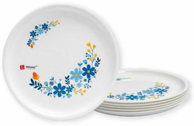 Dreamz Plastic Printed Bpa Free Full Round Plates For Dinner (Pack Of 6) Dinner Plate(Pack of 6, Microwave Safe)