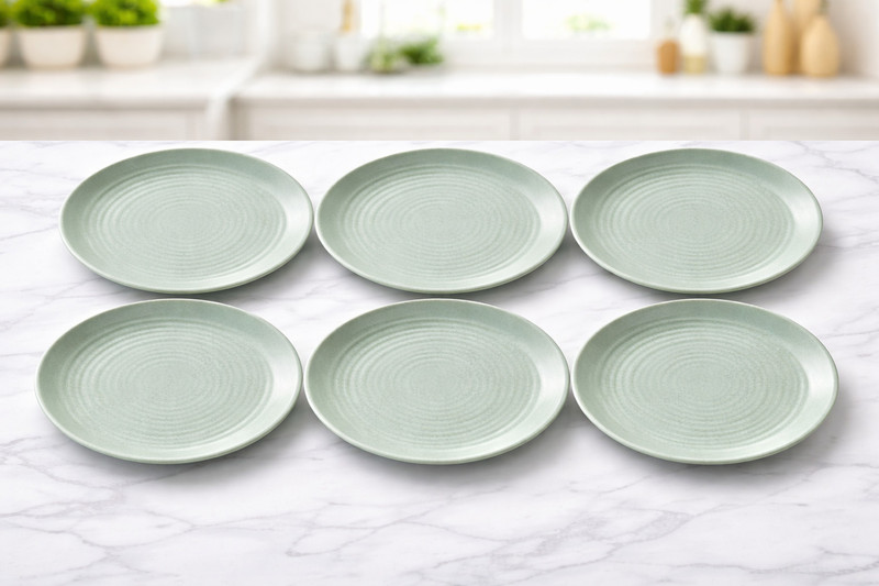 BFAAST Mint Green Spiral Melamine Dinner Plates Set of 6, 11 Inch BPA Free Dinner Plate(Pack of 6, Microwave Safe)