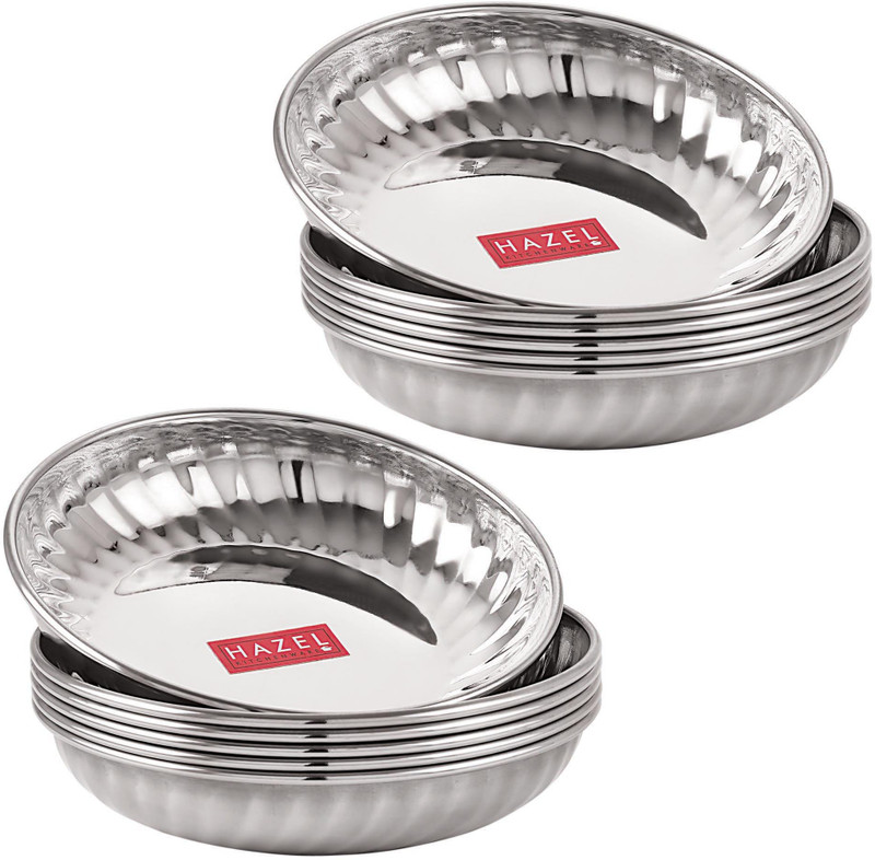 HAZEL Stainless Steel Serving Sweet Dish Dessert Plate, Set of 12, 200 ML Each, Silver Half Plate(Pack of 12)