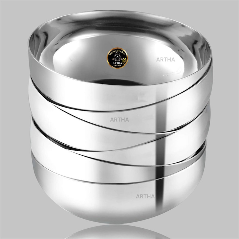 Artha Stainless Steel 300 Ml Capacity Dish Set For Sweet Snack Etc. 100 Gram Each Quarter Plate(Pack of 6)