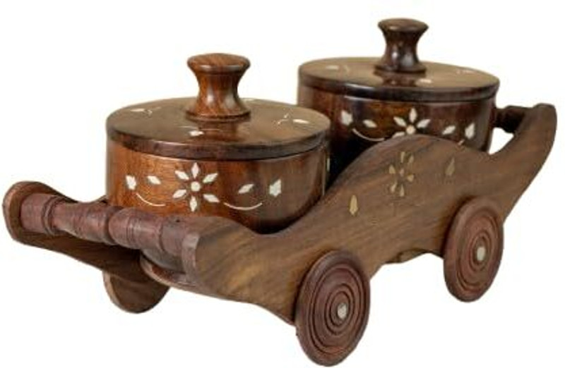 Junsu Craft RA Craft Wooden Jars Set with Tray & Spoons – Dry Fruit Serving Set Tray
