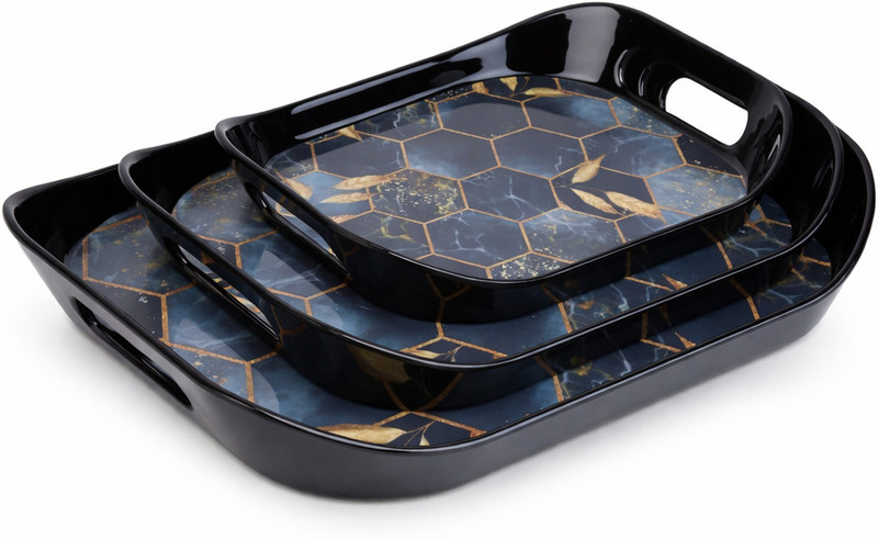 Kaku Melamine Melamine Myra Tray Set | 3-Piece Multipurpose Serving Tray | Elegant & Durable Tray(Pack of 3, Microwave Safe)