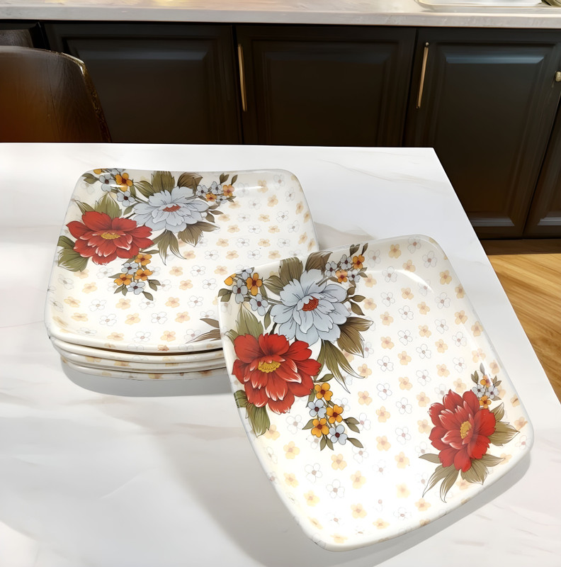 Inpro Melamine Square 8 Inch Small Half Plate (Size-8 Inch/20 CM)-Snacks Plates Half Plate(Pack of 6)