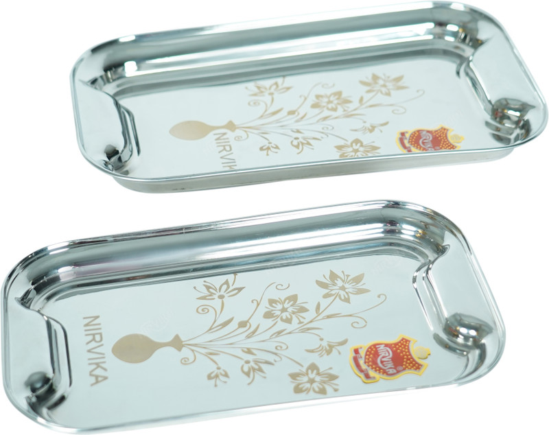 Nirvika Stainless Steel Serving Tray Multipurpose Tray Dish Set of 2 Tray(Pack of 2)