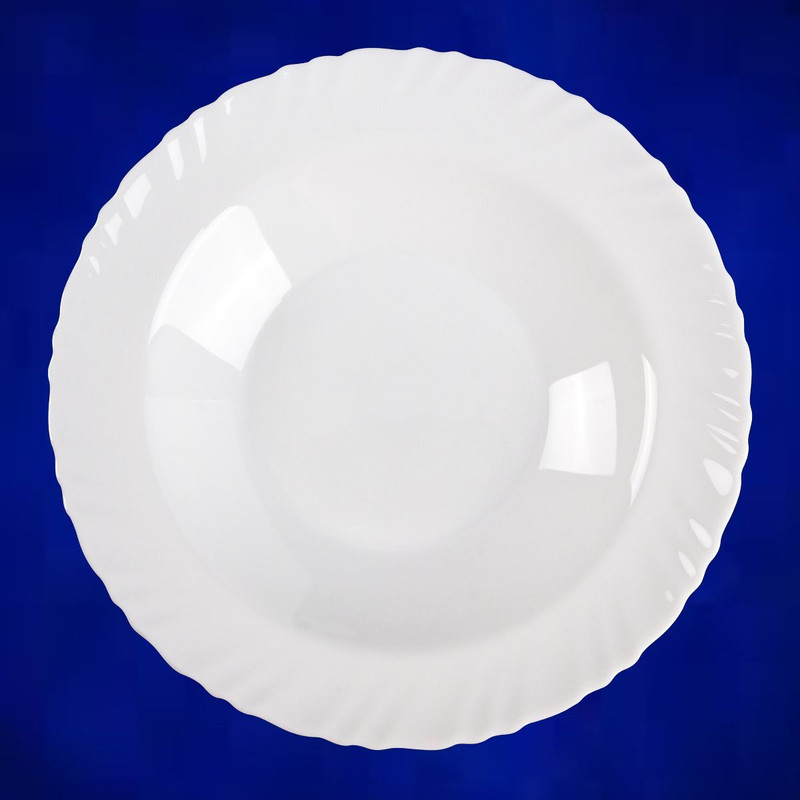 Crocera Deep Pasta Plate,8 inch,(Fluted, Super White),Soup,Gravy,Rice Plate, Opalglass, Rice Plates(Pack of 6, Microwave Safe)