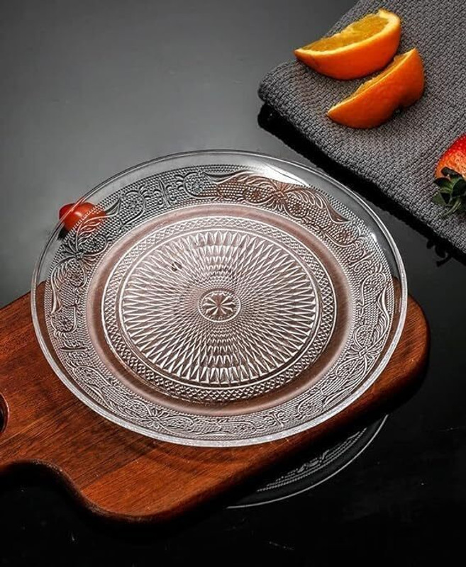 Rosefinch 7-INCH Glass Dinner Plates, Glass Fruit & Serving Plate Dinner Plate(Microwave Safe)