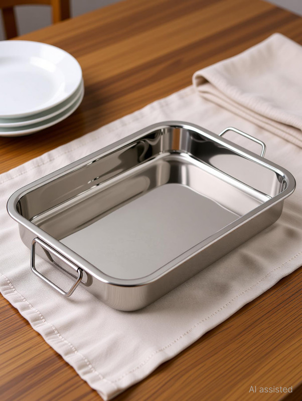 Dynore Stainless Steel Lasagna Tray with Handle for Serving Any Foods (35.5 cm x 27 cm) Tray